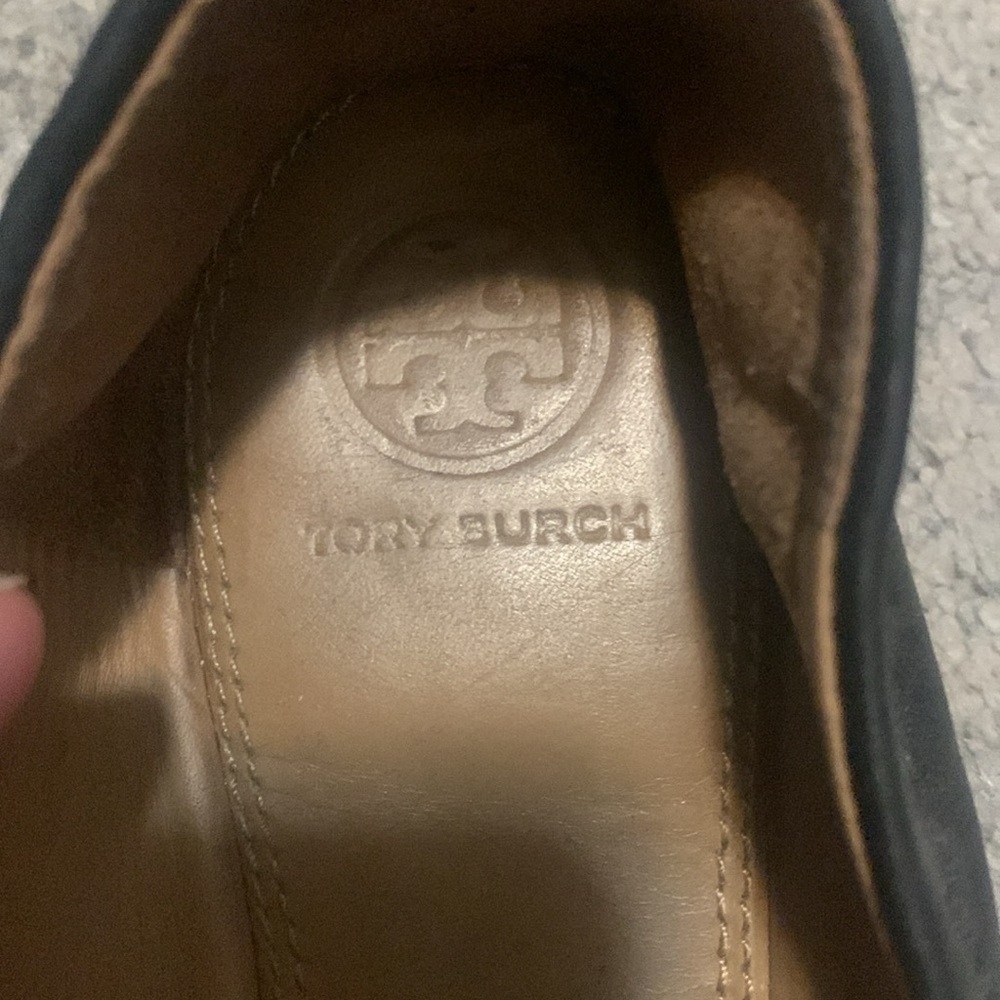 Tory Burch Black Leather Ballet Flat Shoe Size 11 Silver Rhinestone emblem - Picture 5 of 9